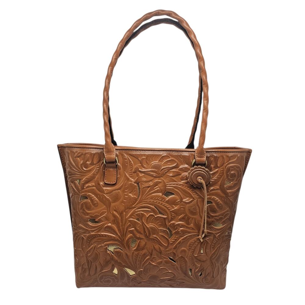 NWOT Patricia Nash Adeline Tote Sun Gold Leather Cutout Floral Bag Strap Dustbag